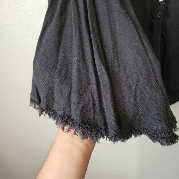 We The Free Oversize Button Down Knit Boho Gray Thermal Top Basics Minimalist S - Picture 5 of 11